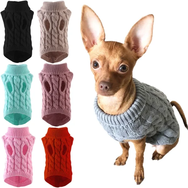 Dog Sweaters for Small Medium Dogs Cats Clothes Winter Warm Pet Turtleneck Chihuahua Vest Soft Yorkie Coat